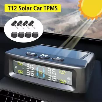 Система контроля давления в шинах Solar TPMS с 4 внешними датчиками. Интеллектуальный автомобильный монитор давления в шинах. Предупреждение о температуре. Экономия топлива. Built-in
