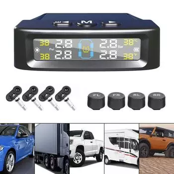 Система контроля давления в шинах Solar TPMS с 4 внешними датчиками Предупреждение о температуре Экономия топлива Автомобильный монитор давления в шинах