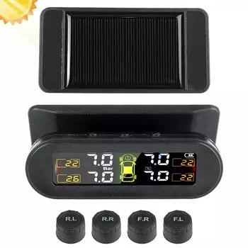 Система контроля давления в шинах USB Solar TPMS 0-3,5 бар цифровой автомобильный монитор давления в шинах 4 внешних датчика вращающийся держатель Black