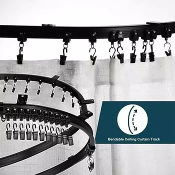 Система потолочных карнизов для штор Универсальный гибкий прочный карниз для штор в автофургоне Разделитель комнат Карниз для душевой шторы Простая установка Регулируемый карниз для штор чёрный