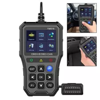 Система проверки двигателя YM519 OBD2 Считыватель кодов Диагностический инструмент для автомобиля Тестер аккумулятора Считыватель кодов Очистка/стирание кодов Сканер кодов неисправностей Многоязычный YM519