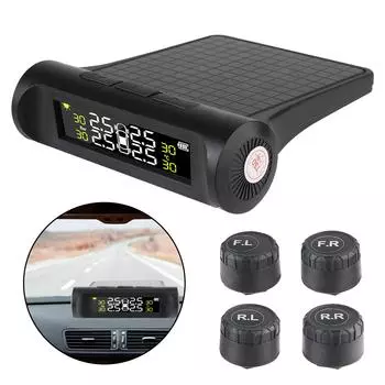 Системы автоматической охранной сигнализации с питанием от батареи, цифровой ЖК-дисплей, система контроля давления в шинах, универсальная автомобильная система TPMS с 4 внешними датчиками чёрный