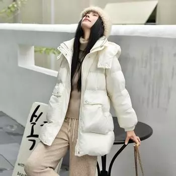 Sister down jacket women s medium and long winter new fashion loose foreign style thickened hooded jacket Japanese and Korean style winter clothing S светло-зеленый