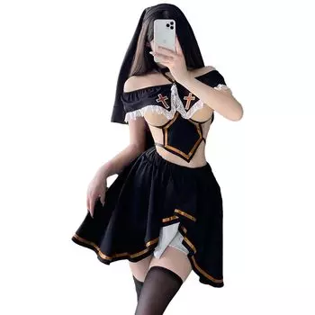 Sister Open Open Halloween Hair Set 5 Piece Set [RPFLQ] Косплей, Сексуальный, Эротический, Экстремальный, Грудь, Спина, Монахиня, Костюм, Женский, Разрез, Костюм, Милый, Moe,