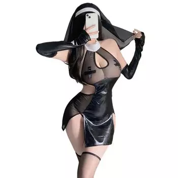 Sister Sexy Open Leather Open Extremely 5 Piece One Size Fits Stockings Included [YAISHN] Cosplay, Chest, Nun, Cross, Style, Back, Sexy, Erotic,