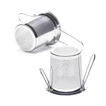 Ситечко для чая из нержавеющей стали с двойной складной ручкой и крышкой, ситечко для заваривания чая, мелкоячеистый фильтр для кофе, фильтр для чайника и чашки