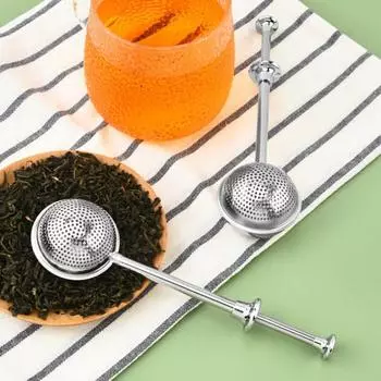 Ситечко для чая из нержавеющей стали. Шарообразный чайный фильтр для работы одной рукой. Двойной функциональный сито для быстрого просеивания муки для выпечки тортов и специй. серебряный