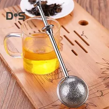 Ситечко для чая из нержавеющей стали. Шарообразный чайный фильтр для работы одной рукой. Двойной функциональный сито для быстрого просеивания муки для выпечки тортов и специй. серебряный