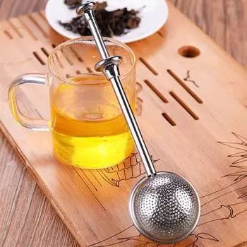 Ситечко для чая из нержавеющей стали. Шарообразный чайный фильтр для работы одной рукой. Двойной функциональный сито для быстрого просеивания муки для выпечки тортов и специй. чёрный