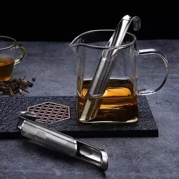 Ситечко для чая с мелкой сеткой, термостойкое, с крючком, нескользящее, портативное, из нержавеющей стали, в форме трубы, подвесное ситечко для чая, кухонные принадлежности серебряный