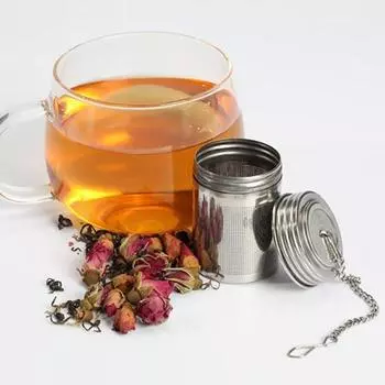 Ситечко для чая с подносом, подвесная цепочка, мелкоячеистая заварочная чашка из нержавеющей стали, мини-цилиндрическая заварочная машина, многоразовый чайник, чайные аксессуары серебряный