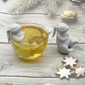 Ситечко для чая Yousheng Rabbit, силиконовое ситечко в форме кролика, многоразовое ситечко для листьев, трав, специй, декор для чайника серый