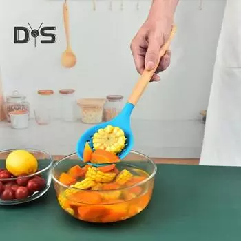 Ситечко для приготовления пищи с антипригарным покрытием, термостойкая деревянная ручка, дуршлаг, ложка, скиммер, сито чёрный