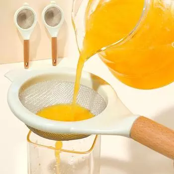 Сито из нержавеющей стали для муки с деревянной ручкой, сетчатый экран для сахарной пудры, сока, соевого молока, фильтры, кухонный инструмент для выпечки белый