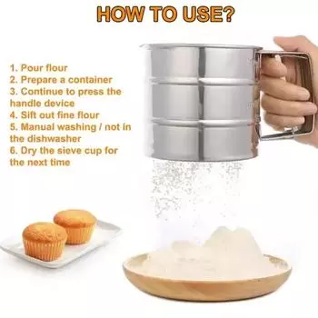 Сито из нержавеющей стали для муки, сетка для порошка, кухонный гаджет для тортов, просеянная вручную сетка для сахара, сито для выпечки