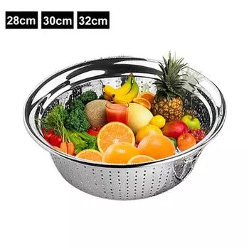 Сито из нержавеющей стали с отверстиями для мытья риса, корзина для фруктов и овощей 32cm серебряный