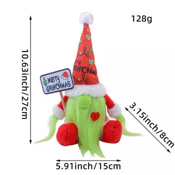 Sitting Green Hair Faceless Doll Cute Long Beard Placard Doll Christmas Decoration Green hair faceless doll