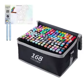 SiwaQio Art 168 170 Alcohol Illustration Marker Shoulder Case Soft Gift Markers, Colors, Pieces, Markers, Set, Oil-Based Pen, Included, Brush,