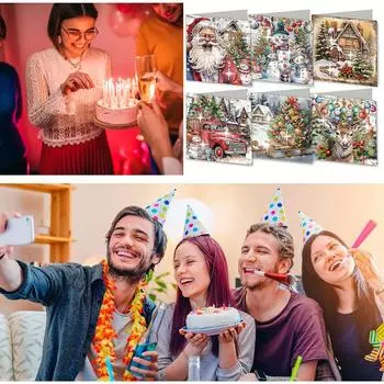 Six Diamond Art Greeting Cards Greeting Card Kit Christmas Diamond Card Greeti R8B4 B-6pcs