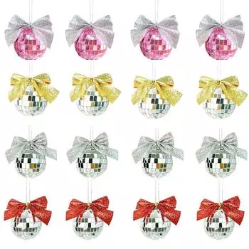 Six Pack Bow Праздничные украшения для вечеринок Украшения Товары Светоотражающие подвески на рождественскую елку Рождественский зеркальный шар Новый праздничный 6pcs серебряный/розовый