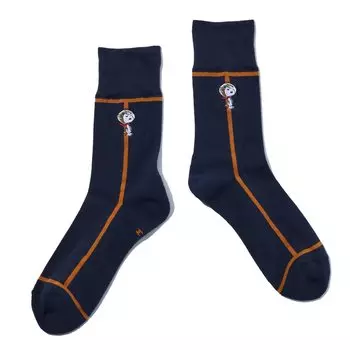 Six Stocks Snoopy Goods Подарочные носки Snoopy Носки Сделано в Японии Линия Astronaut Navy x [CHICSTOCKS] Official Мужские Женские (Л, Горчица)