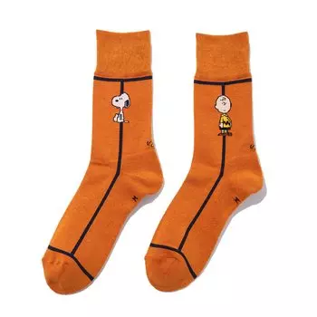 Six Stocks Snoopy Goods Подарочные носки Snoopy Носки Сделано в Японии Линия 1970-х x 73 Горчичный x Темный [CHICSTOCKS] Official Мужские Женские (53 ВМС, М)