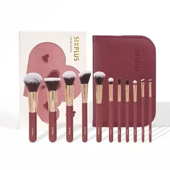 SIXPLUS 11 шт. Кисти для макияжа Noble Classic Makeup Cosmetic поставляется с набором для макияжа Wine Red, Gold, Series, Brush, Brush, Elegance, Soft, Pouch,