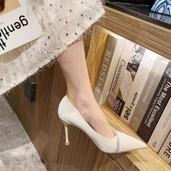 Size 34-42 Foreign trade women s shoes spring versatile new nightclub sexy single shoes rhinestone French heels women s stiletto heels 34 чёрный