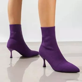 Size 36-43 Women Boots Autumn Stretch Knitted Fabric Sock Boots Fashion Pointed-toe Stiletto Calf Boots Women Booties High Heels 36 бежевый