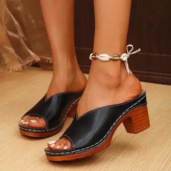 Size 36-43 women s 2025 summer new fish mouth high heels thick heels solid leather thick soled Roman women s sandals 36 серебряный