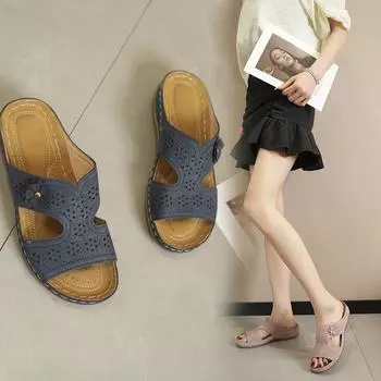 Размер 43, тапочки большого размера, женские, с покатым каблуком, «рыбий рот», на толстой подошве, многоцветные, по желанию, вышитые сандалии, женские, сейчас 36 чёрный