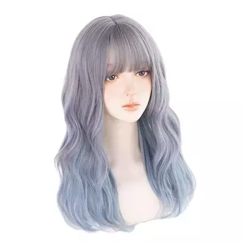 Sizuuenn Lolita Ladies Полный парик с длинными вьющимися волосами, челкой, серо-голубым градиентом, готическая Лолита, маленькое лицо, модный термостойкий парик с высоким