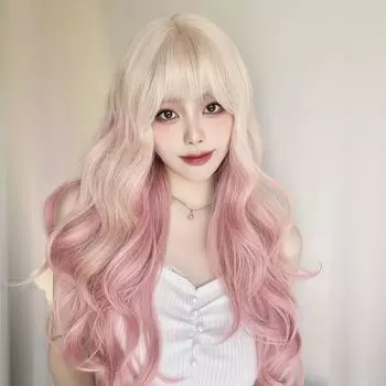 Sizuuenn Long Hair Curly Curly Platinum Gradient Pink Wig Harajuku Style Small Face Natural Heat Resistant Wig High Temperature Hair Thread Cosplay