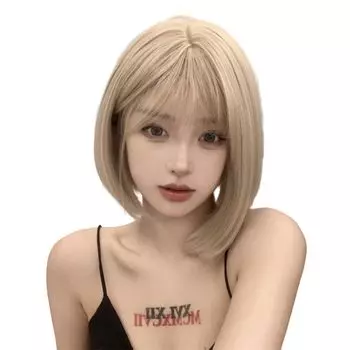Sizuuenn Полный Короткий Полный Белый Золотой Маленький Термостойкий Высокотемпературный Волосы Косплей Предназначен Для Школьных Культурных Повседневных Женских Париков, Боб,