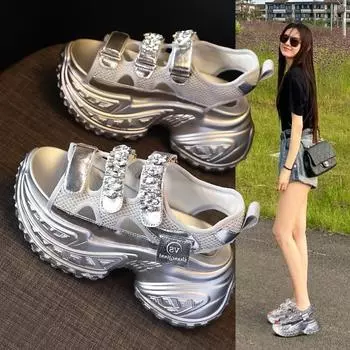 SJN9131-17 Женские босоножки со стразами на толстой подошве - Летняя мода 2024 г. Римский стиль 36 белый