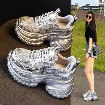 SJN9131-63 Женские кроссовки на толстой подошве, увеличивающие рост - Осень 2024 Повседневная спортивная обувь 36