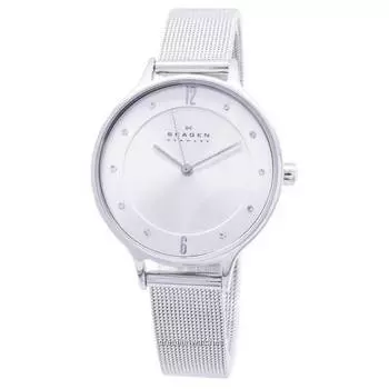 Skagen Anita Браслет из сетки с серебряным циферблатом и кристаллами Swarovski SKW2149 Женские часы