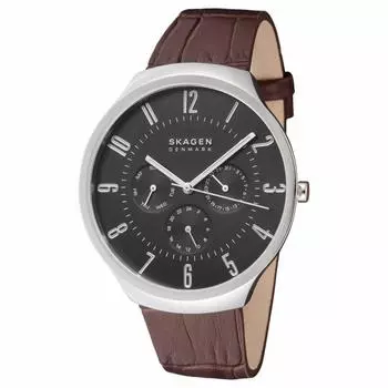 SKAGEN Grenen Серебристые, черные, коричневые кожаные часы SKW6536 [Skagen] Мужские [Товар]