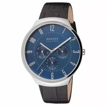 SKAGEN Grenen Серебристые Синие Черные Кожаные Часы SKW6535 [Skagen] Мужские [Товар]