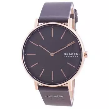 Skagen Signatur Кварцевые женские часы с серым циферблатом и темно-серым кожаным ремешком SKW2794