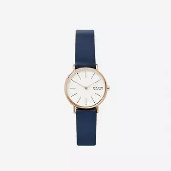 Skagen Signature Lille Двуручные часы 30 мм Белое розовое золото Кожа Синий океан
