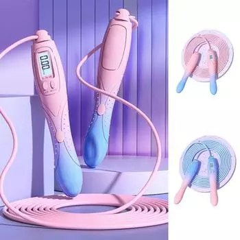 Скакалка утолщенная регулируемая с высокой четкостью дисплея встроенная батарея независимая кнопка дизайн похудение ABS тренировка упражнения скакалка розовый/фиолетовый