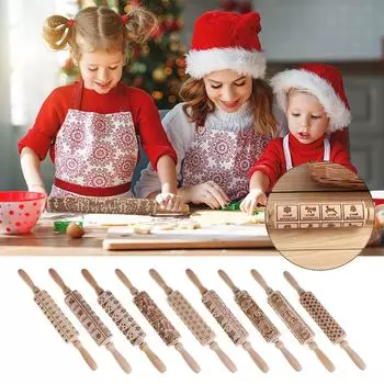 Скалка для тиснения, деревянная скалка с гравировкой и тиснением, инструмент «сделай сам» для домашнего или рождественского печенья