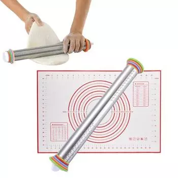 Скалка из нержавеющей стали с кольцами толщины для выпечки, регулируемая раскатка теста A