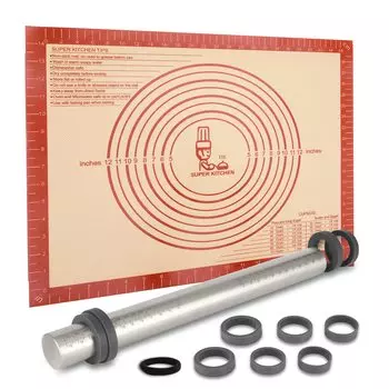 Скалка из нержавеющей стали с регулируемой толщиной для раскатывания сладостей, кондитерских изделий, хлеба, собы, легко моющаяся скалка большого размера для приготовления пищи с 50