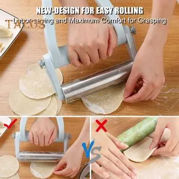 Скалка из нержавеющей стали с ручкой Регулируемый валик для теста одной рукой, печенье для пиццы, корочка для выпечки, кондитерские изделия, обертка для клецок, инструмент для раскатки 1pc