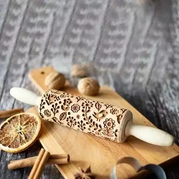 Скалка с цветочным принтом и рисунком птицы, скалка с рисунком из дерева, инструменты для выпечки на День благодарения, инструмент для глубокой гравировки печенья