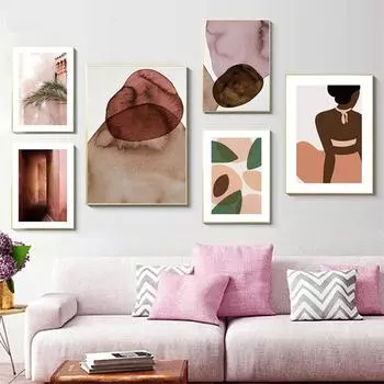 Скандинавия абстрактная живопись геометрический художественный принт женская живопись холст настенный постер фотографии для гостиной современное украшение 21cm30cm NoFrame