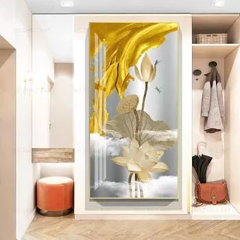 Скандинавская абстрактная цветочная картина, холст, картина, китайские роскошные плакаты с лотосом и принты, настенная картина для галереи, домашний декор 20cm40cm NoFrame