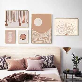Скандинавская абстрактная геометрия, солнечный лес, океан, настенная живопись на холсте, постеры и принты, настенные панно для декора гостиной 21cm30cm NoFrame